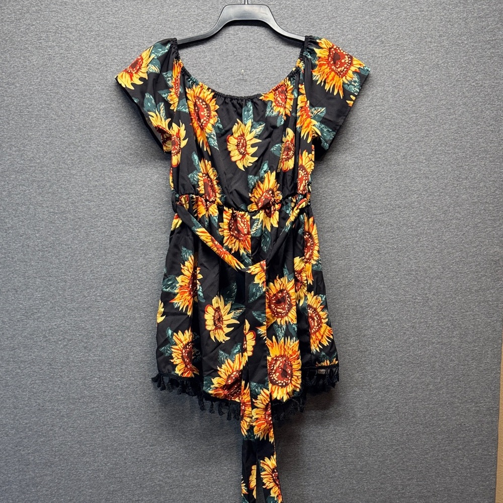 Floral Black Romper with Sunflower Print